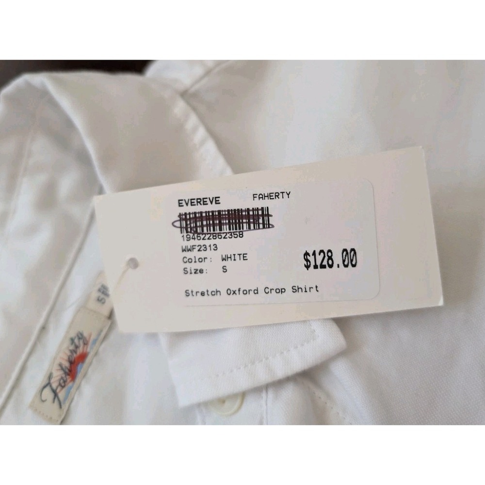 Faherty Brand Women Size Sm White Stretch Oxford Cropped Button Down Shirt NWT - Picture 4 of 9